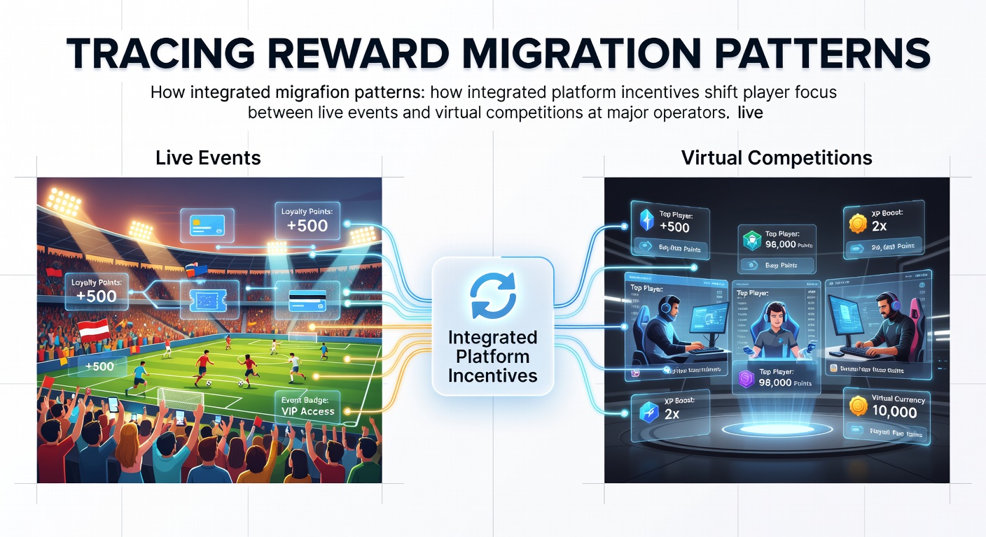 Diagramme zeigen Migrationsmuster von Belohnungen zwischen Live- und virtuellen Wettbewerben auf integrierten Plattformen